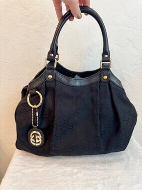 Gucci Sukey Tote Black GG Canvas Shoulder Bag Vintage Y2K Authentic